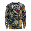 Aussie Honeyeaters Banksia Christmas Long Sleeve Shirt Aboriginal Dots Painting Blue Motif - Aussie Hoodie