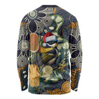Aussie Honeyeaters Banksia Christmas Long Sleeve Shirt Aboriginal Dots Painting Blue Motif - Aussie Hoodie
