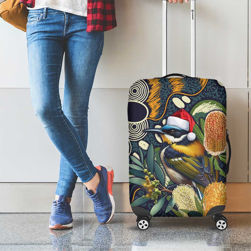 Aussie Honeyeaters Banksia Christmas Luggage Cover Aboriginal Dots Painting Blue Motif - Aussie Hoodie