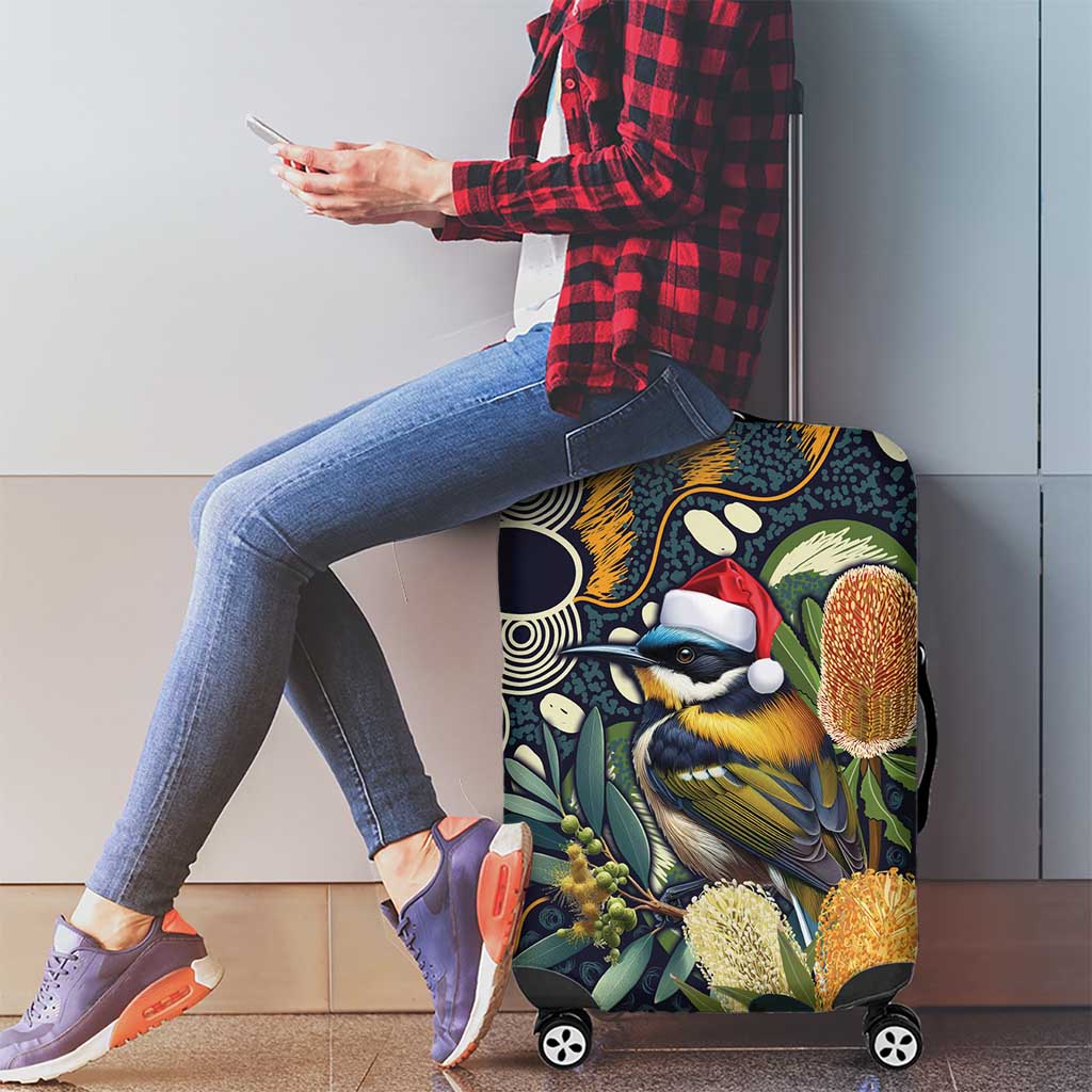 Aussie Honeyeaters Banksia Christmas Luggage Cover Aboriginal Dots Painting Blue Motif - Aussie Hoodie
