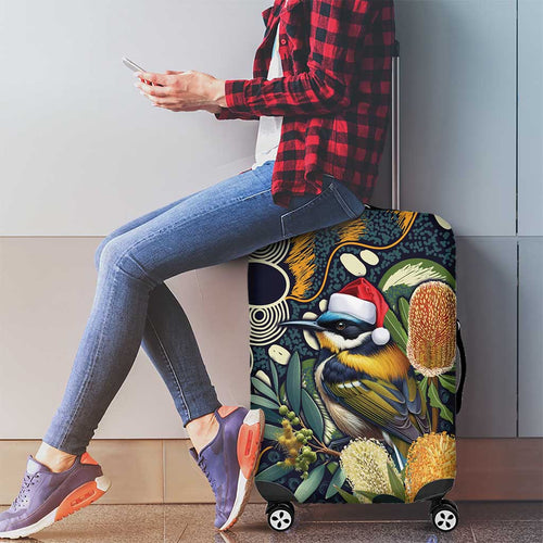 Aussie Honeyeaters Banksia Christmas Luggage Cover Aboriginal Dots Painting Blue Motif - Aussie Hoodie