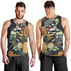 Aussie Honeyeaters Banksia Christmas Men Tank Top Aboriginal Dots Painting Blue Motif - Aussie Hoodie