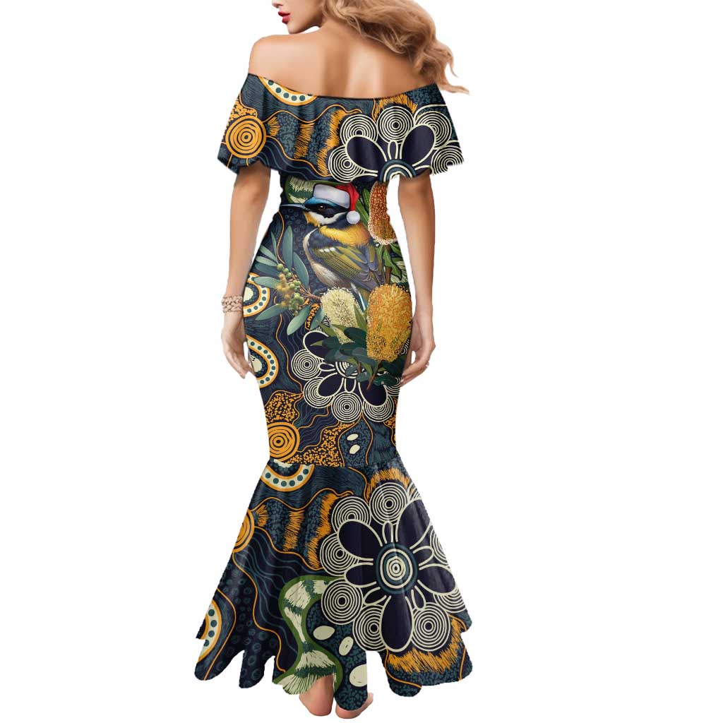 Aussie Honeyeaters Banksia Christmas Mermaid Dress Aboriginal Dots Painting Blue Motif - Aussie Hoodie