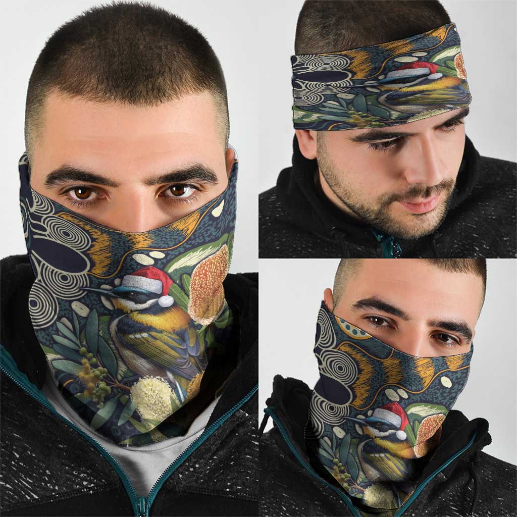 Aussie Honeyeaters Banksia Christmas Neck Gaiter Aboriginal Dots Painting Blue Motif - Aussie Hoodie