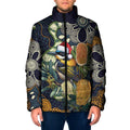 Aussie Honeyeaters Banksia Christmas Padded Jacket Aboriginal Dots Painting Blue Motif - Aussie Hoodie