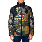 Aussie Honeyeaters Banksia Christmas Padded Jacket Aboriginal Dots Painting Blue Motif - Aussie Hoodie