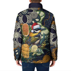Aussie Honeyeaters Banksia Christmas Padded Jacket Aboriginal Dots Painting Blue Motif - Aussie Hoodie