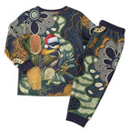 Aussie Honeyeaters Banksia Christmas Pajama Set Aboriginal Dots Painting Blue Motif - Aussie Hoodie
