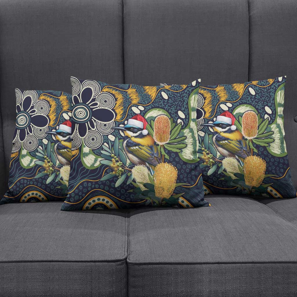 Aussie Honeyeaters Banksia Christmas Pillow Cover Aboriginal Dots Painting Blue Motif - Aussie Hoodie