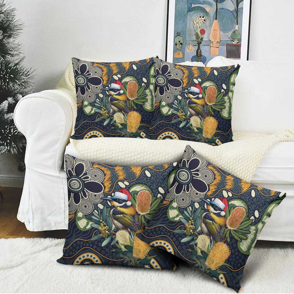 Aussie Honeyeaters Banksia Christmas Pillow Cover Aboriginal Dots Painting Blue Motif - Aussie Hoodie