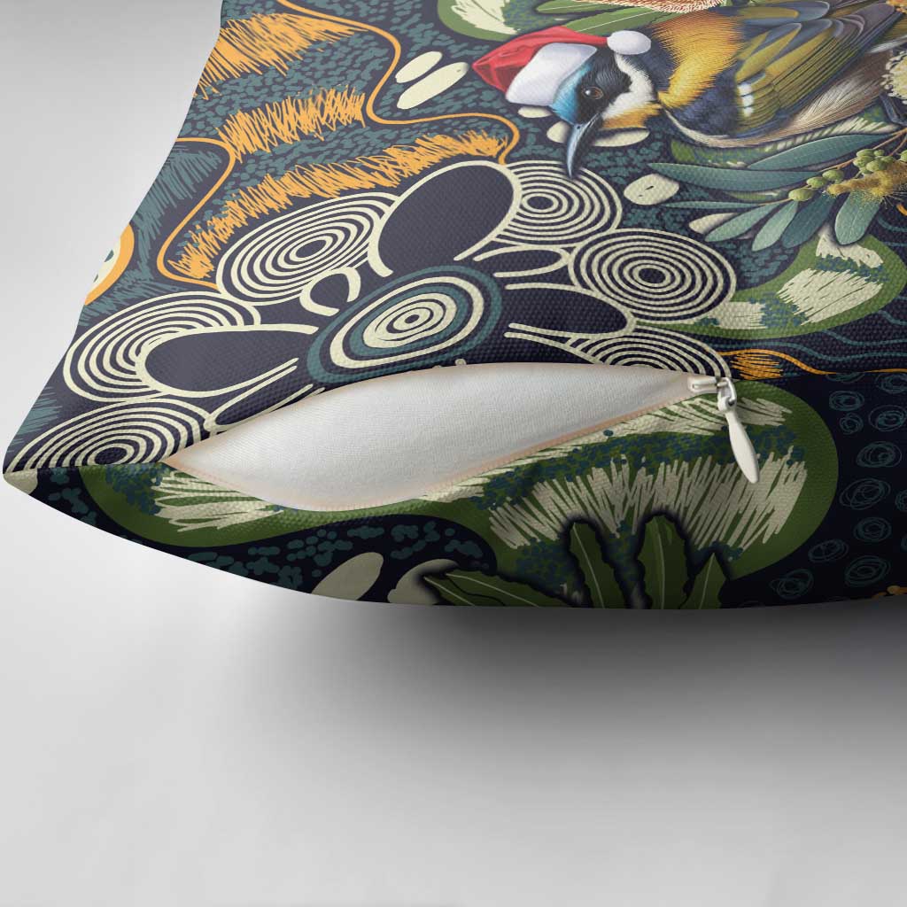 Aussie Honeyeaters Banksia Christmas Pillow Cover Aboriginal Dots Painting Blue Motif - Aussie Hoodie