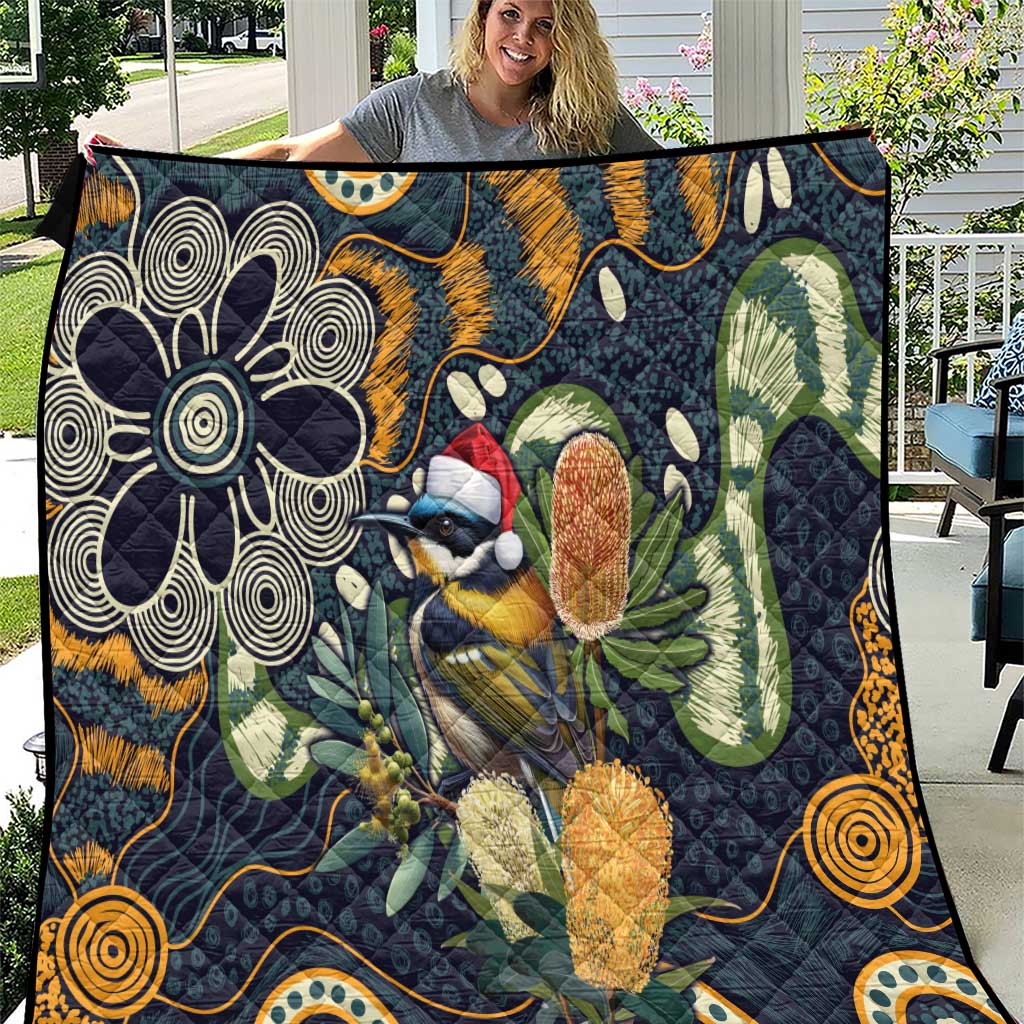 Aussie Honeyeaters Banksia Christmas Quilt Aboriginal Dots Painting Blue Motif - Aussie Hoodie