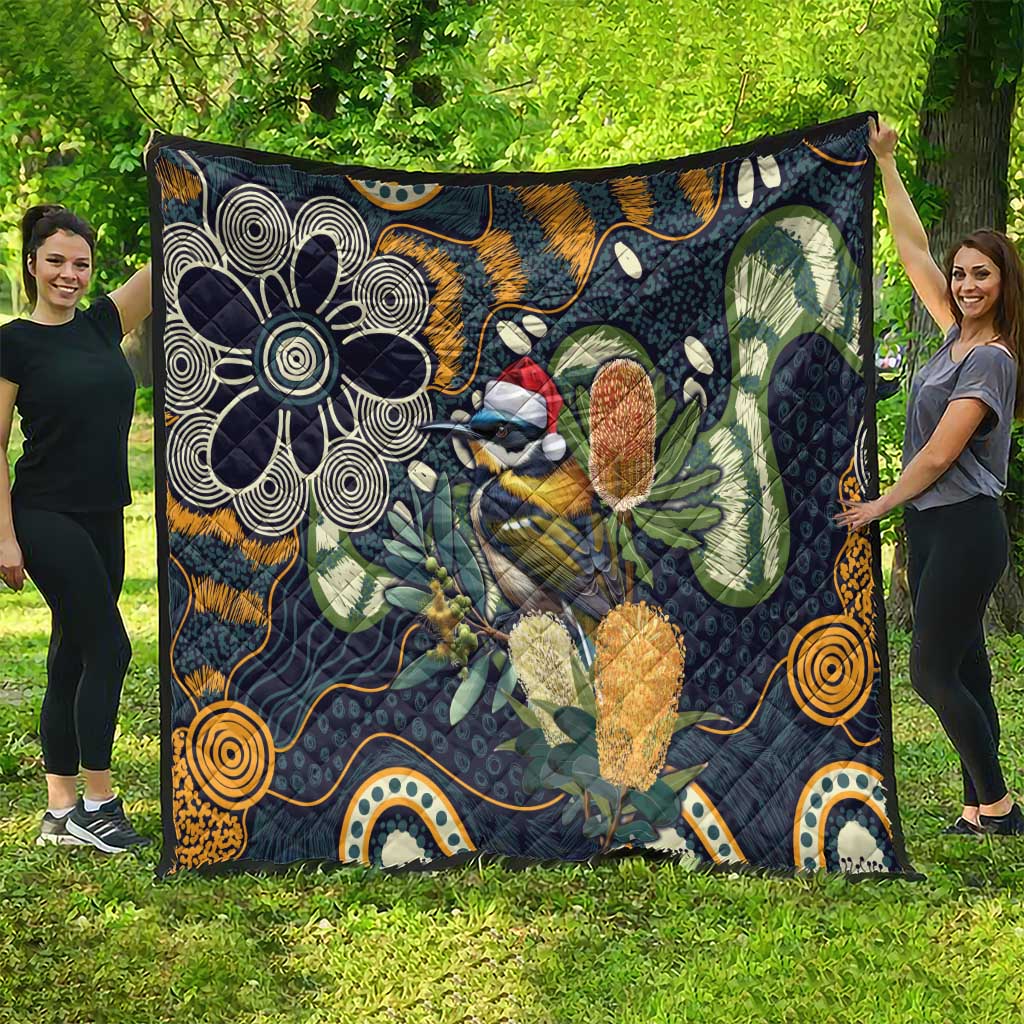 Aussie Honeyeaters Banksia Christmas Quilt Aboriginal Dots Painting Blue Motif - Aussie Hoodie