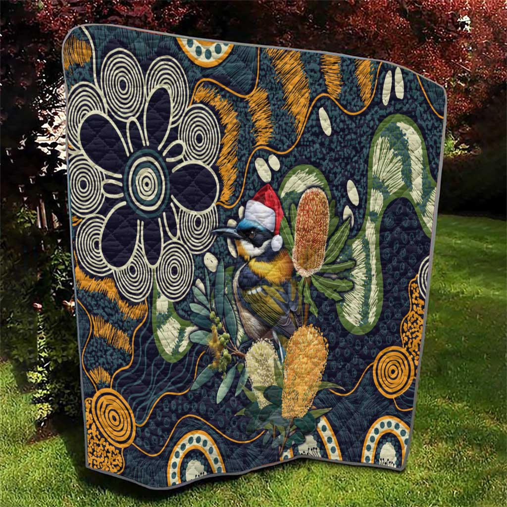 Aussie Honeyeaters Banksia Christmas Quilt Aboriginal Dots Painting Blue Motif - Aussie Hoodie