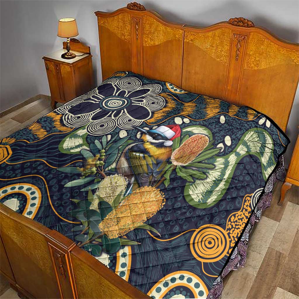 Aussie Honeyeaters Banksia Christmas Quilt Aboriginal Dots Painting Blue Motif - Aussie Hoodie
