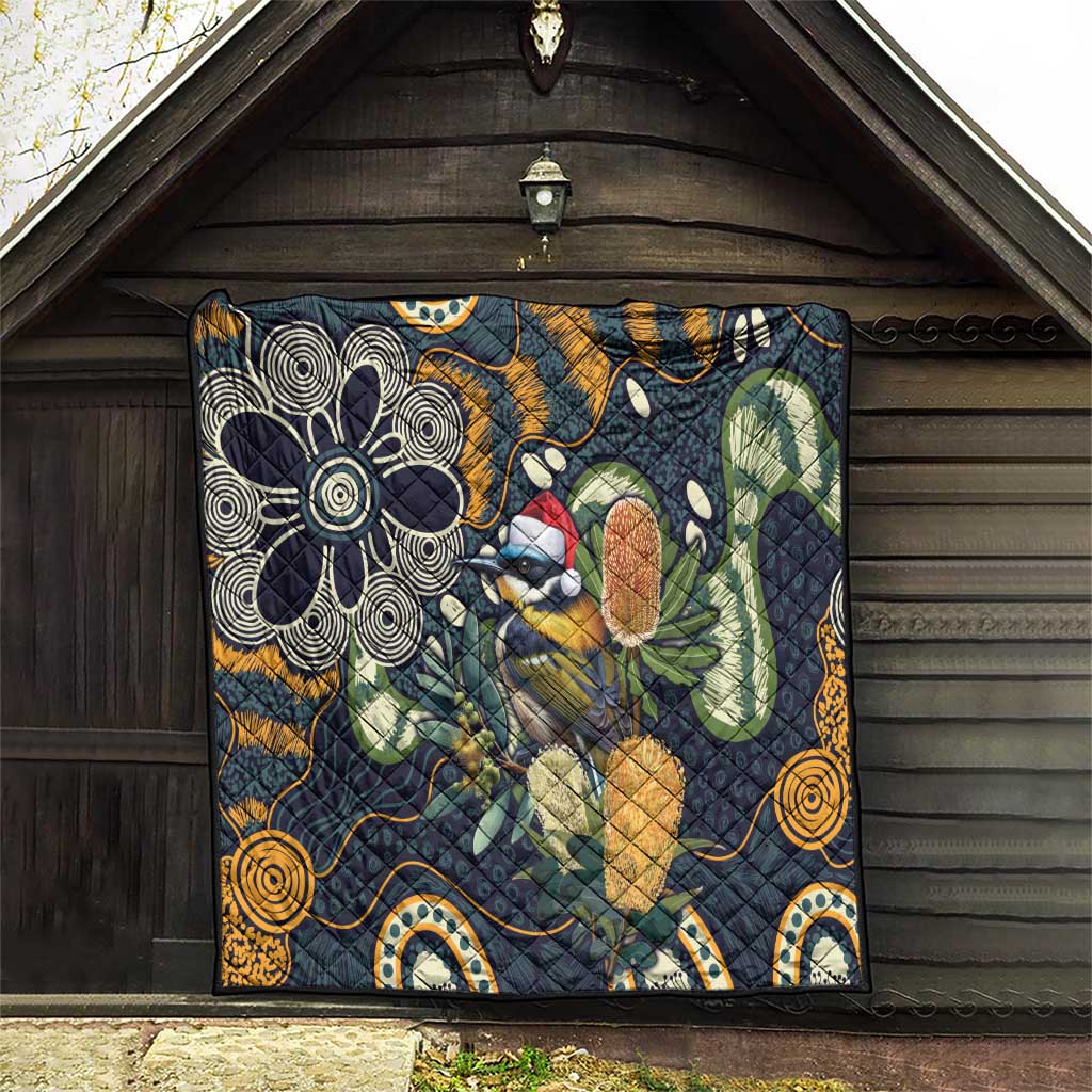Aussie Honeyeaters Banksia Christmas Quilt Aboriginal Dots Painting Blue Motif - Aussie Hoodie