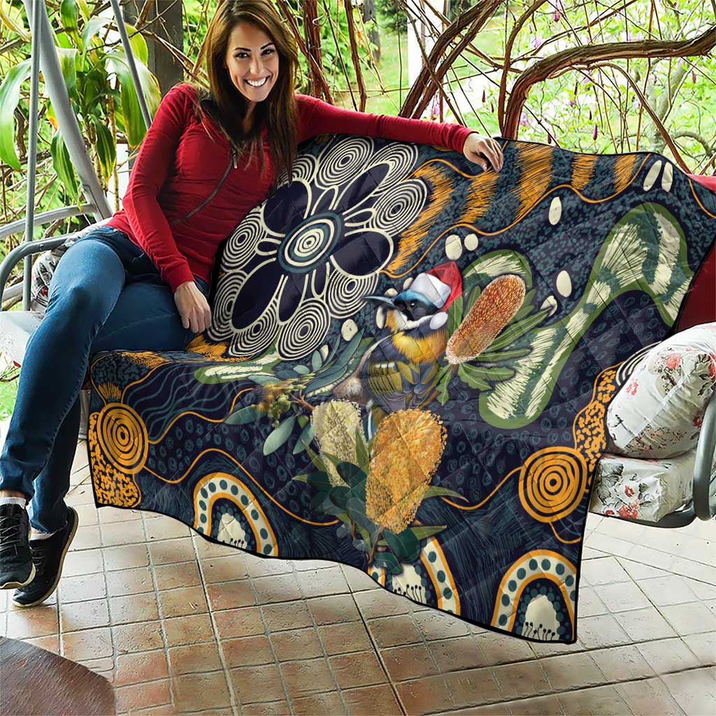 Aussie Honeyeaters Banksia Christmas Quilt Aboriginal Dots Painting Blue Motif - Aussie Hoodie