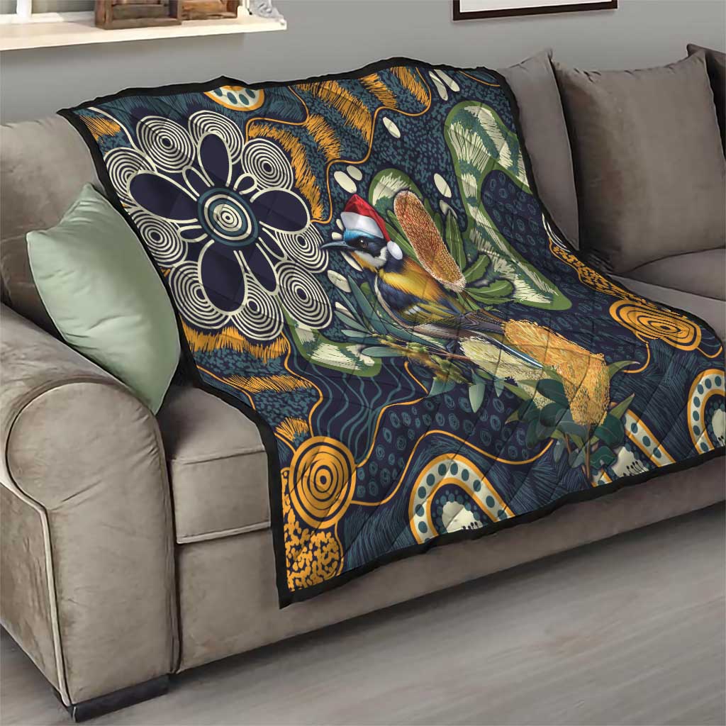Aussie Honeyeaters Banksia Christmas Quilt Aboriginal Dots Painting Blue Motif - Aussie Hoodie