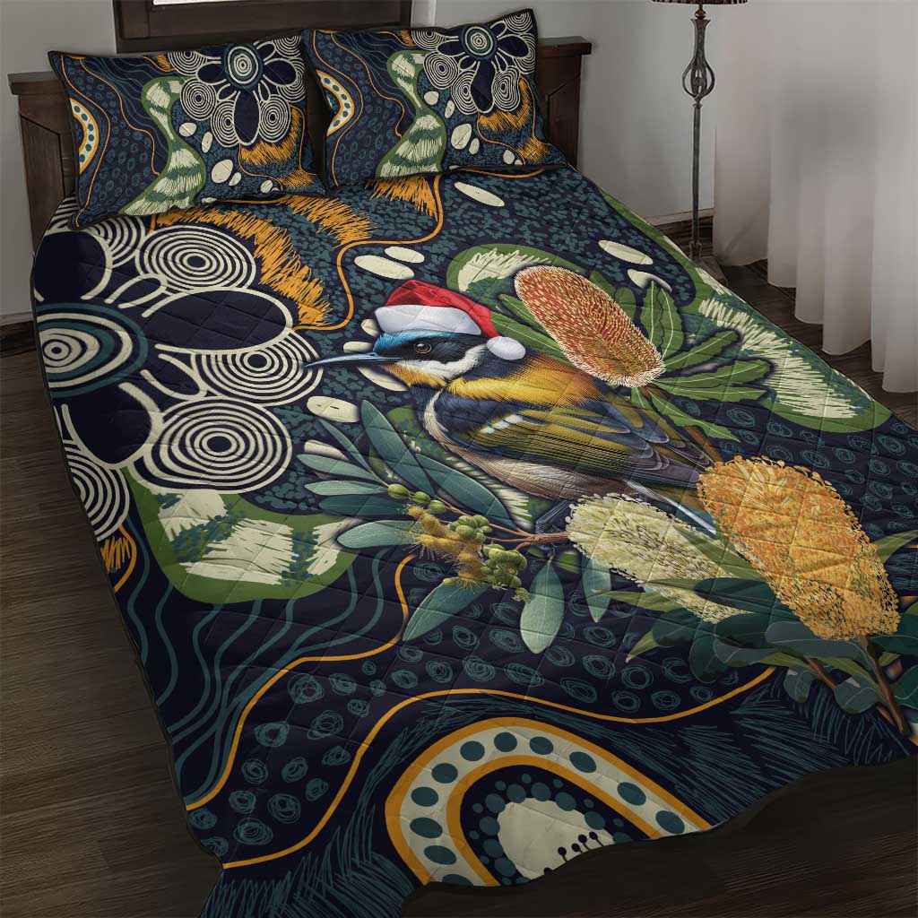 Aussie Honeyeaters Banksia Christmas Quilt Bed Set Aboriginal Dots Painting Blue Motif - Aussie Hoodie