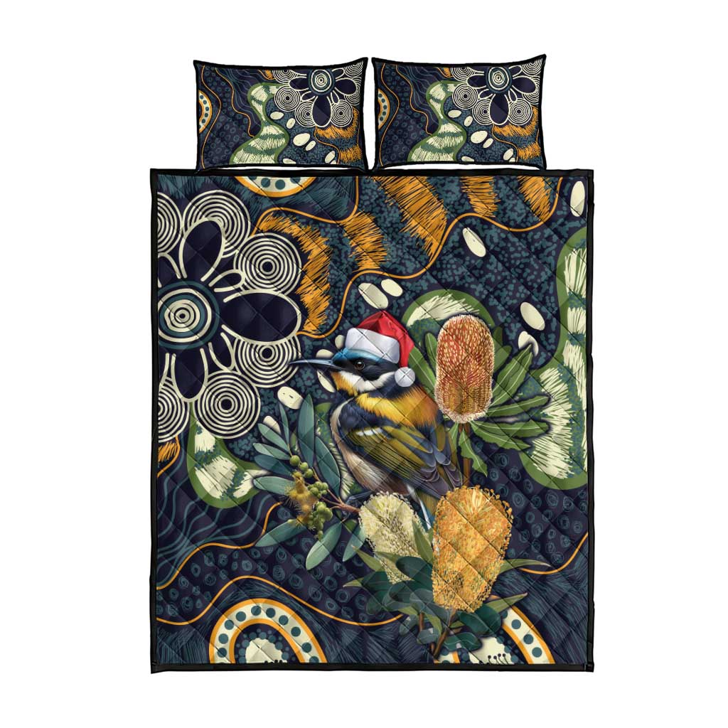 Aussie Honeyeaters Banksia Christmas Quilt Bed Set Aboriginal Dots Painting Blue Motif - Aussie Hoodie