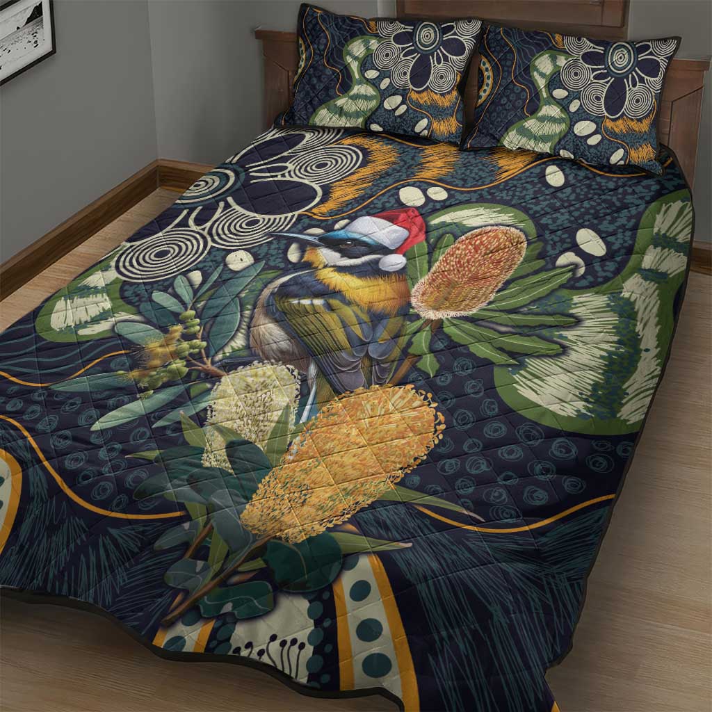 Aussie Honeyeaters Banksia Christmas Quilt Bed Set Aboriginal Dots Painting Blue Motif - Aussie Hoodie