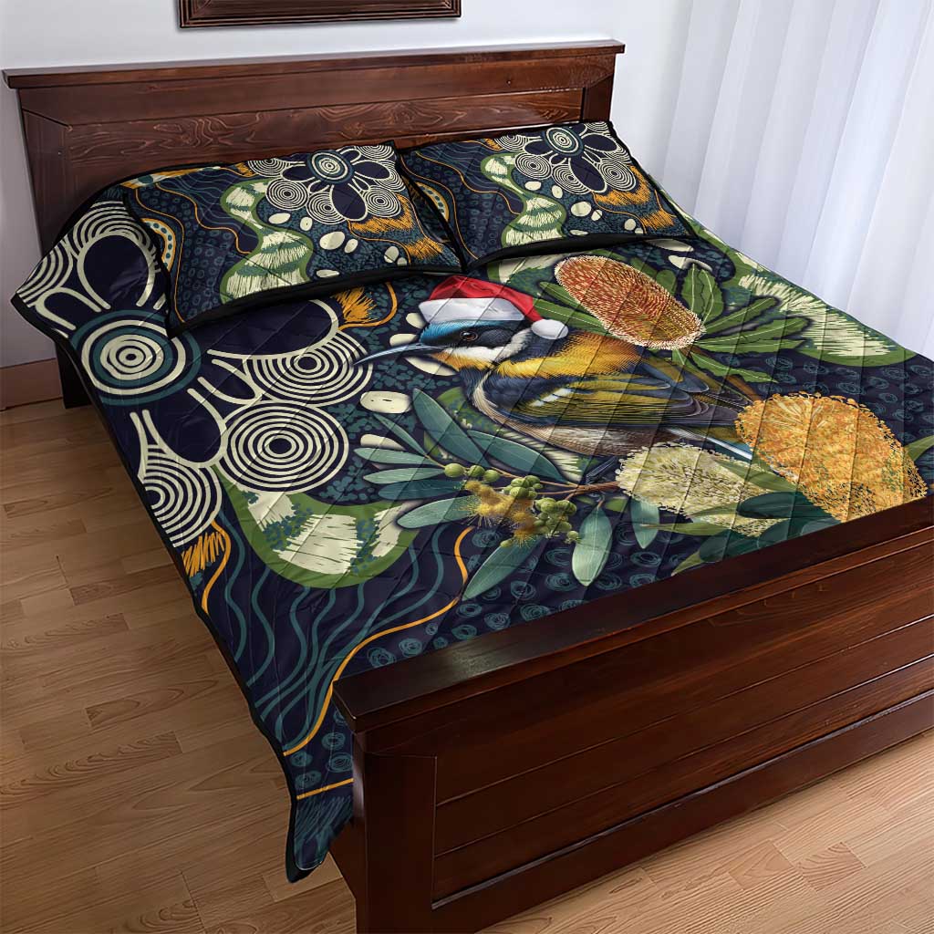 Aussie Honeyeaters Banksia Christmas Quilt Bed Set Aboriginal Dots Painting Blue Motif - Aussie Hoodie