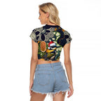 Aussie Honeyeaters Banksia Christmas Raglan Cropped T Shirt Aboriginal Dots Painting Blue Motif - Aussie Hoodie