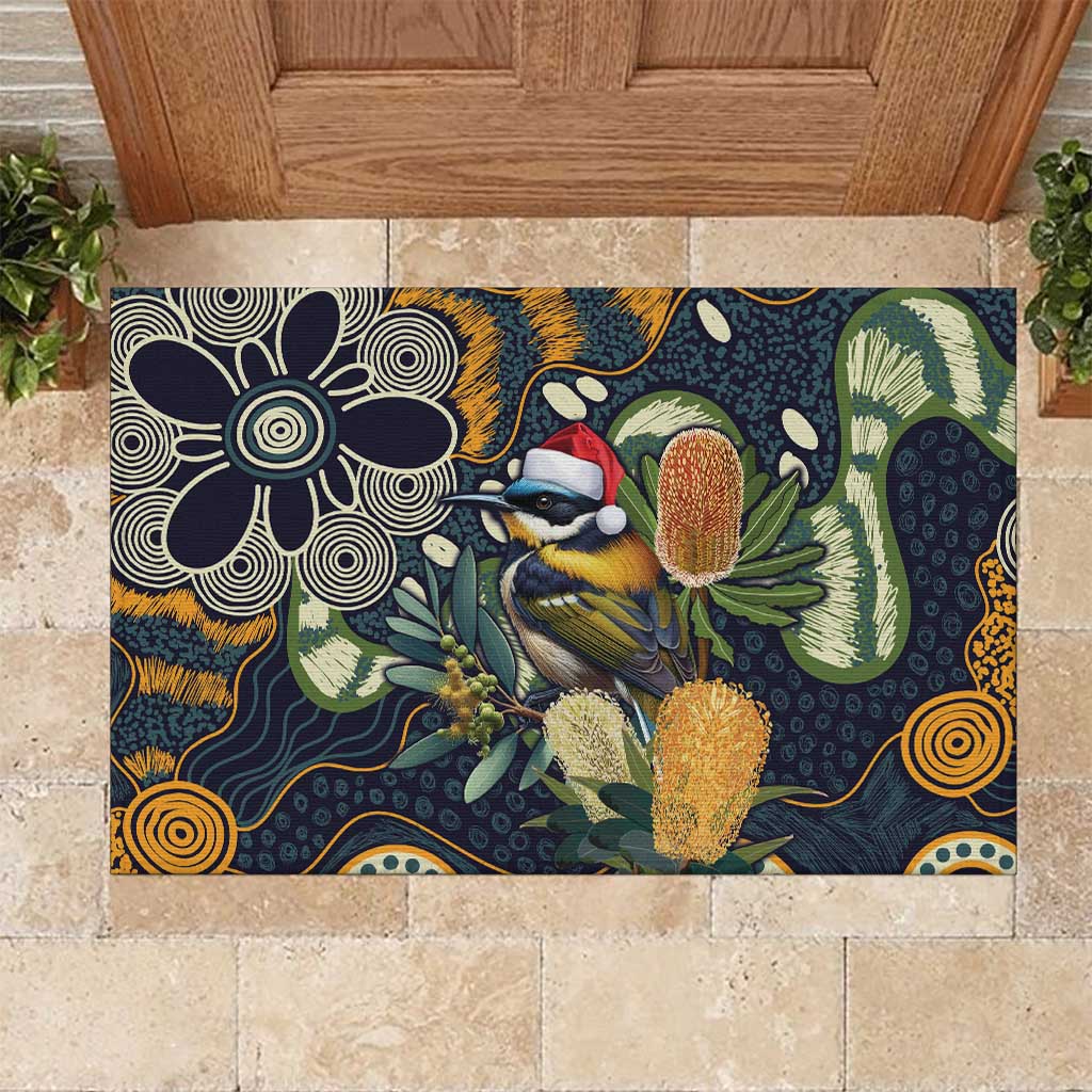 Aussie Honeyeaters Banksia Christmas Rubber Doormat Aboriginal Dots Painting Blue Motif - Aussie Hoodie