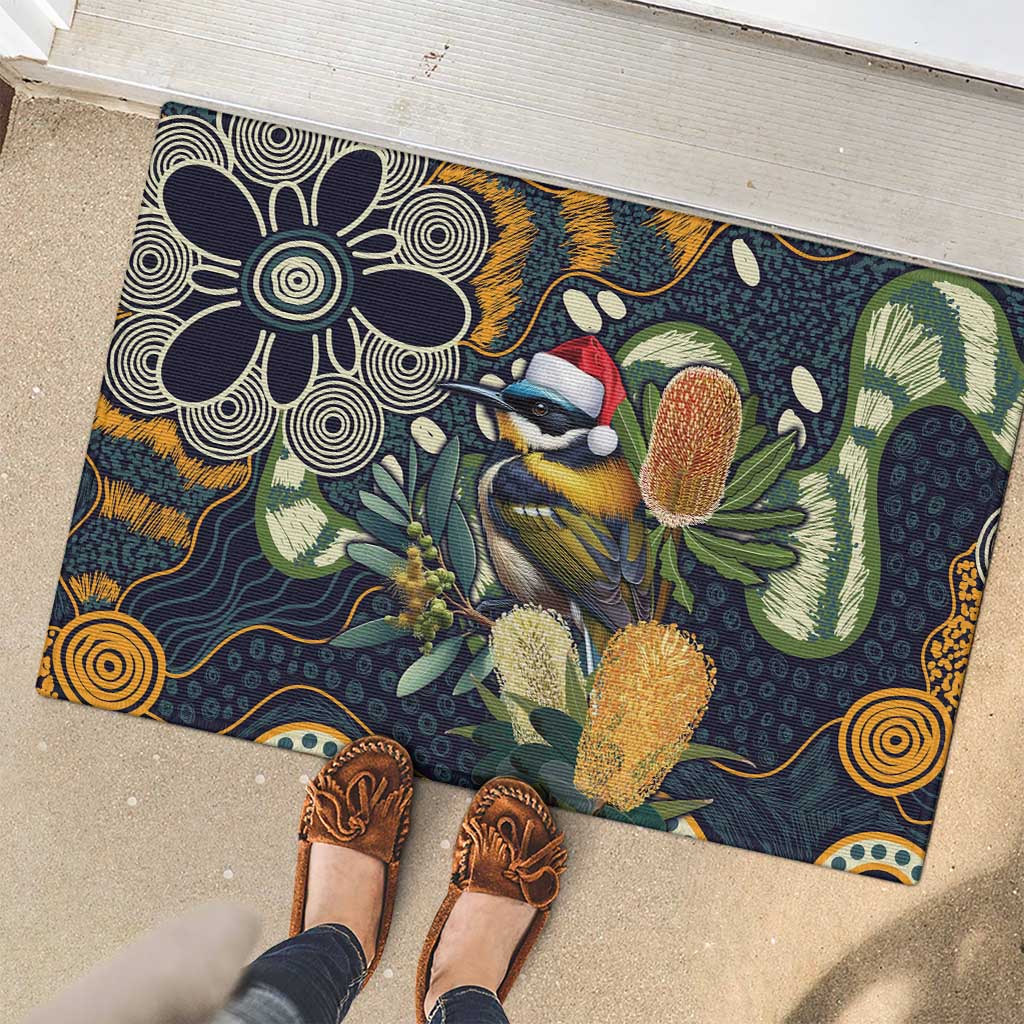 Aussie Honeyeaters Banksia Christmas Rubber Doormat Aboriginal Dots Painting Blue Motif - Aussie Hoodie