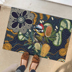 Aussie Honeyeaters Banksia Christmas Rubber Doormat Aboriginal Dots Painting Blue Motif - Aussie Hoodie