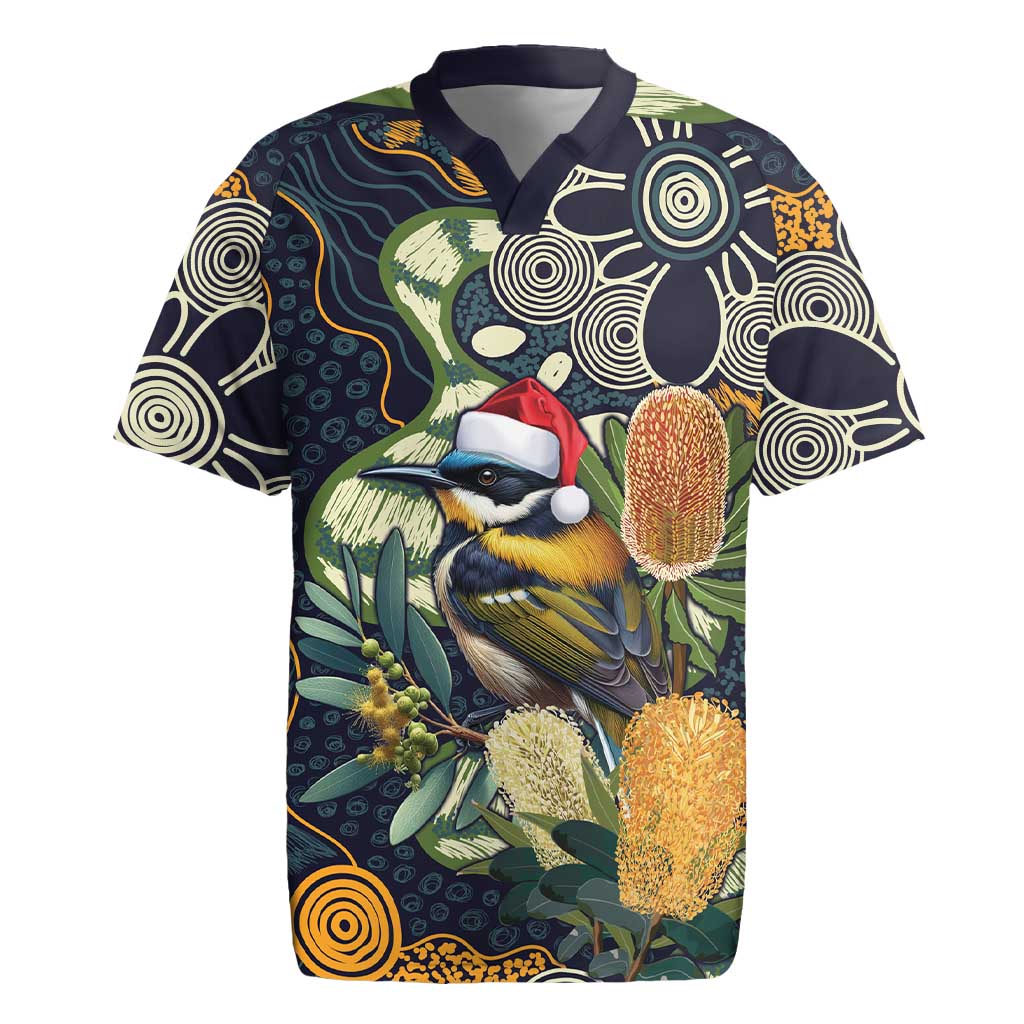 Aussie Honeyeaters Banksia Christmas Rugby Jersey Aboriginal Dots Painting Blue Motif - Aussie Hoodie