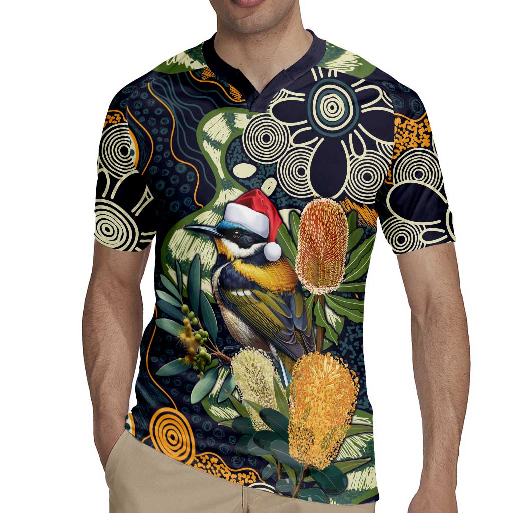 Aussie Honeyeaters Banksia Christmas Rugby Jersey Aboriginal Dots Painting Blue Motif - Aussie Hoodie