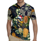 Aussie Honeyeaters Banksia Christmas Rugby Jersey Aboriginal Dots Painting Blue Motif - Aussie Hoodie