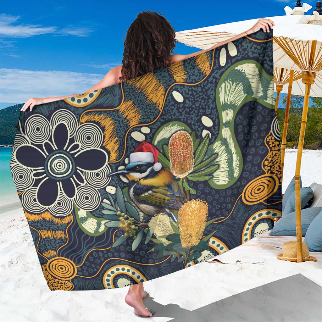 Aussie Honeyeaters Banksia Christmas Sarong Aboriginal Dots Painting Blue Motif - Aussie Hoodie
