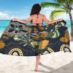 Aussie Honeyeaters Banksia Christmas Sarong Aboriginal Dots Painting Blue Motif - Aussie Hoodie