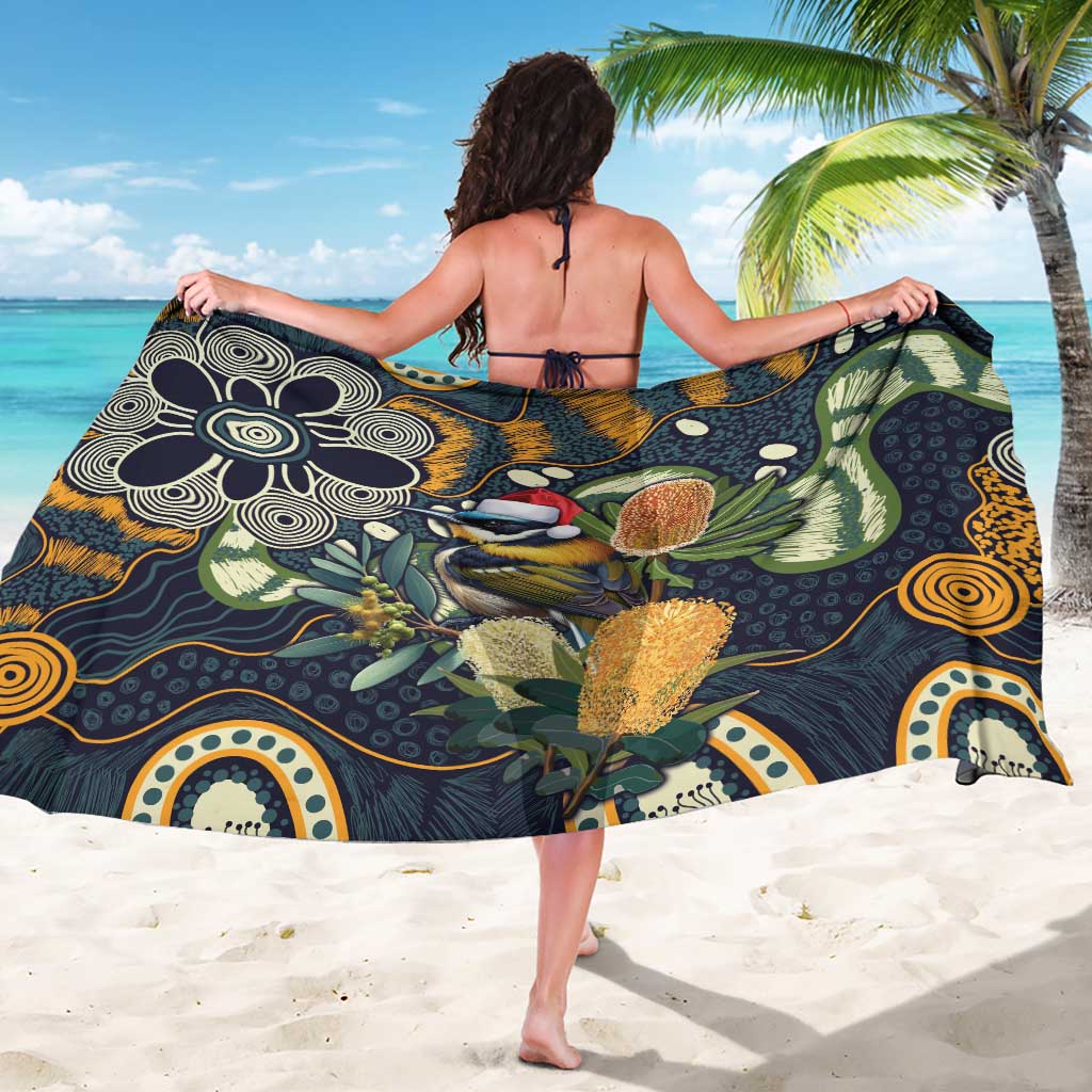 Aussie Honeyeaters Banksia Christmas Sarong Aboriginal Dots Painting Blue Motif - Aussie Hoodie