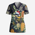 Aussie Honeyeaters Banksia Christmas Scrub Top Aboriginal Dots Painting Blue Motif - Aussie Hoodie