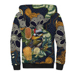 Aussie Honeyeaters Banksia Christmas Sherpa Hoodie Aboriginal Dots Painting Blue Motif - Aussie Hoodie