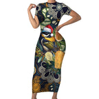 Aussie Honeyeaters Banksia Christmas Short Sleeve Bodycon Dress Aboriginal Dots Painting Blue Motif - Aussie Hoodie
