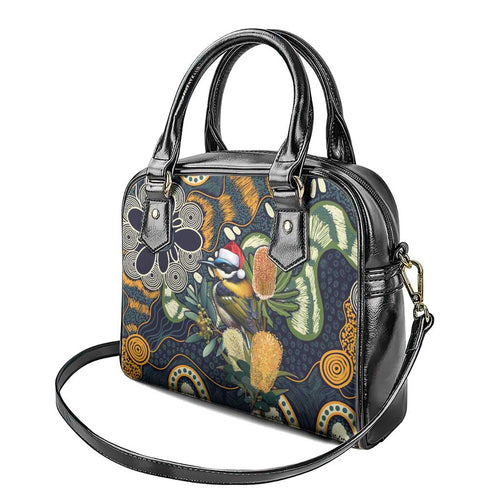 Aussie Honeyeaters Banksia Christmas Shoulder Handbag Aboriginal Dots Painting Blue Motif - Aussie Hoodie