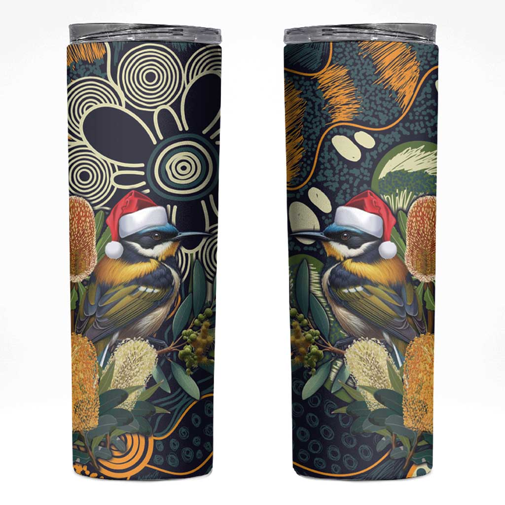 Aussie Honeyeaters Banksia Christmas Skinny Tumbler Aboriginal Dots Painting Blue Motif - Aussie Hoodie