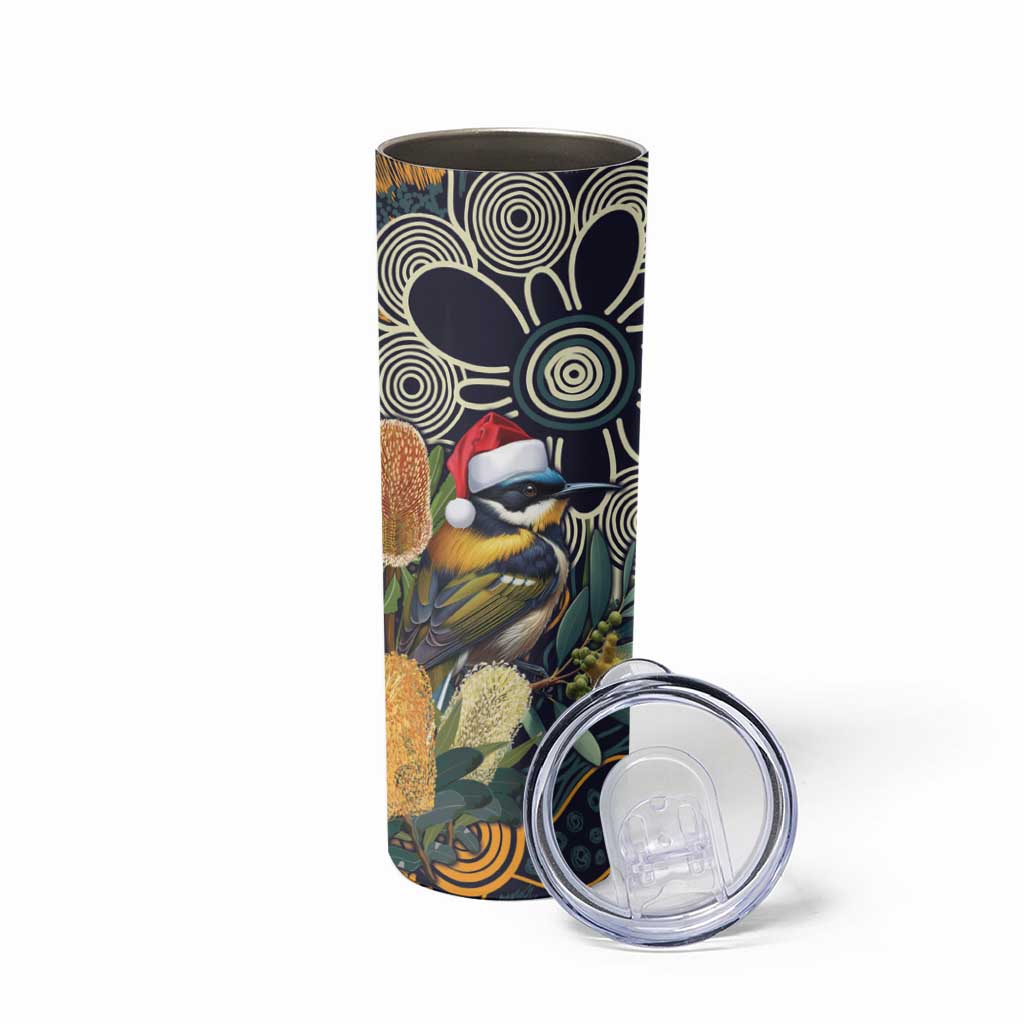 Aussie Honeyeaters Banksia Christmas Skinny Tumbler Aboriginal Dots Painting Blue Motif - Aussie Hoodie