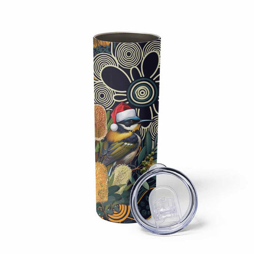 Aussie Honeyeaters Banksia Christmas Skinny Tumbler Aboriginal Dots Painting Blue Motif - Aussie Hoodie