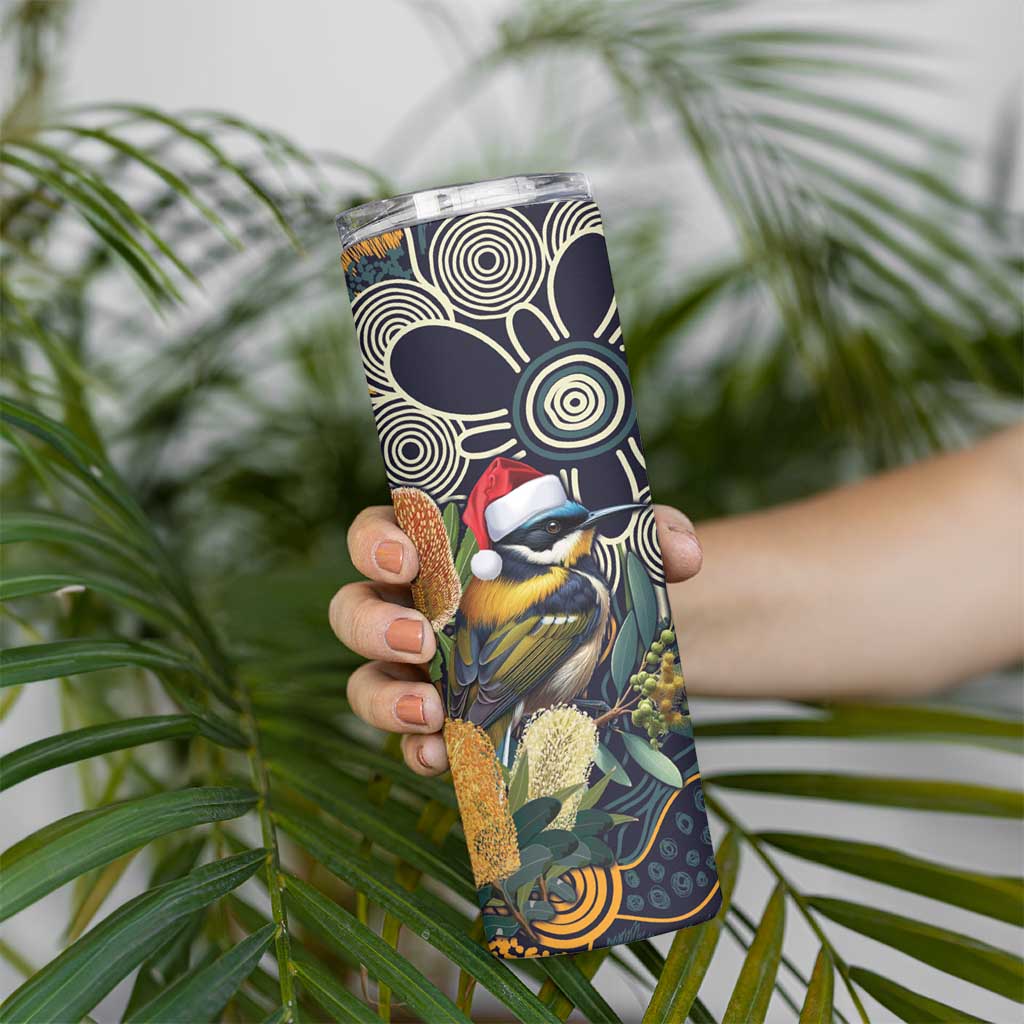Aussie Honeyeaters Banksia Christmas Skinny Tumbler Aboriginal Dots Painting Blue Motif - Aussie Hoodie