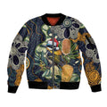 Aussie Honeyeaters Banksia Christmas Sleeve Zip Bomber Jacket Aboriginal Dots Painting Blue Motif - Aussie Hoodie