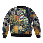 Aussie Honeyeaters Banksia Christmas Sleeve Zip Bomber Jacket Aboriginal Dots Painting Blue Motif - Aussie Hoodie