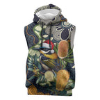 Aussie Honeyeaters Banksia Christmas Sleeveless Hoodie Aboriginal Dots Painting Blue Motif - Aussie Hoodie
