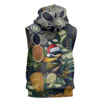 Aussie Honeyeaters Banksia Christmas Sleeveless Hoodie Aboriginal Dots Painting Blue Motif - Aussie Hoodie