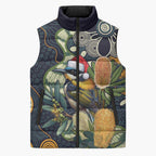 Aussie Honeyeaters Banksia Christmas Sleeveless Puffer Jacket Aboriginal Dots Painting Blue Motif - Aussie Hoodie