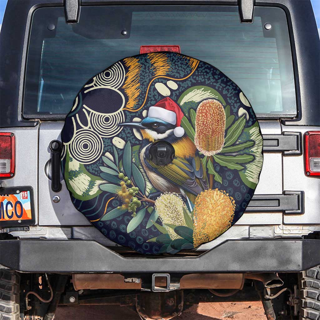 Aussie Honeyeaters Banksia Christmas Spare Tire Cover Aboriginal Dots Painting Blue Motif - Aussie Hoodie